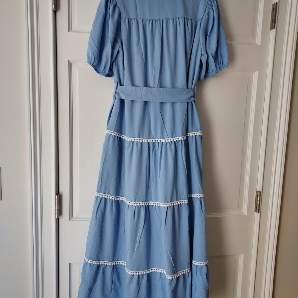 English Rose Sky Blue Button Maxi Dress - Picture 2 of 2